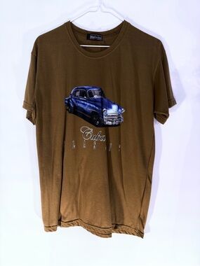Cuba Classic Graphic Tee - Brown with Blue Car Print